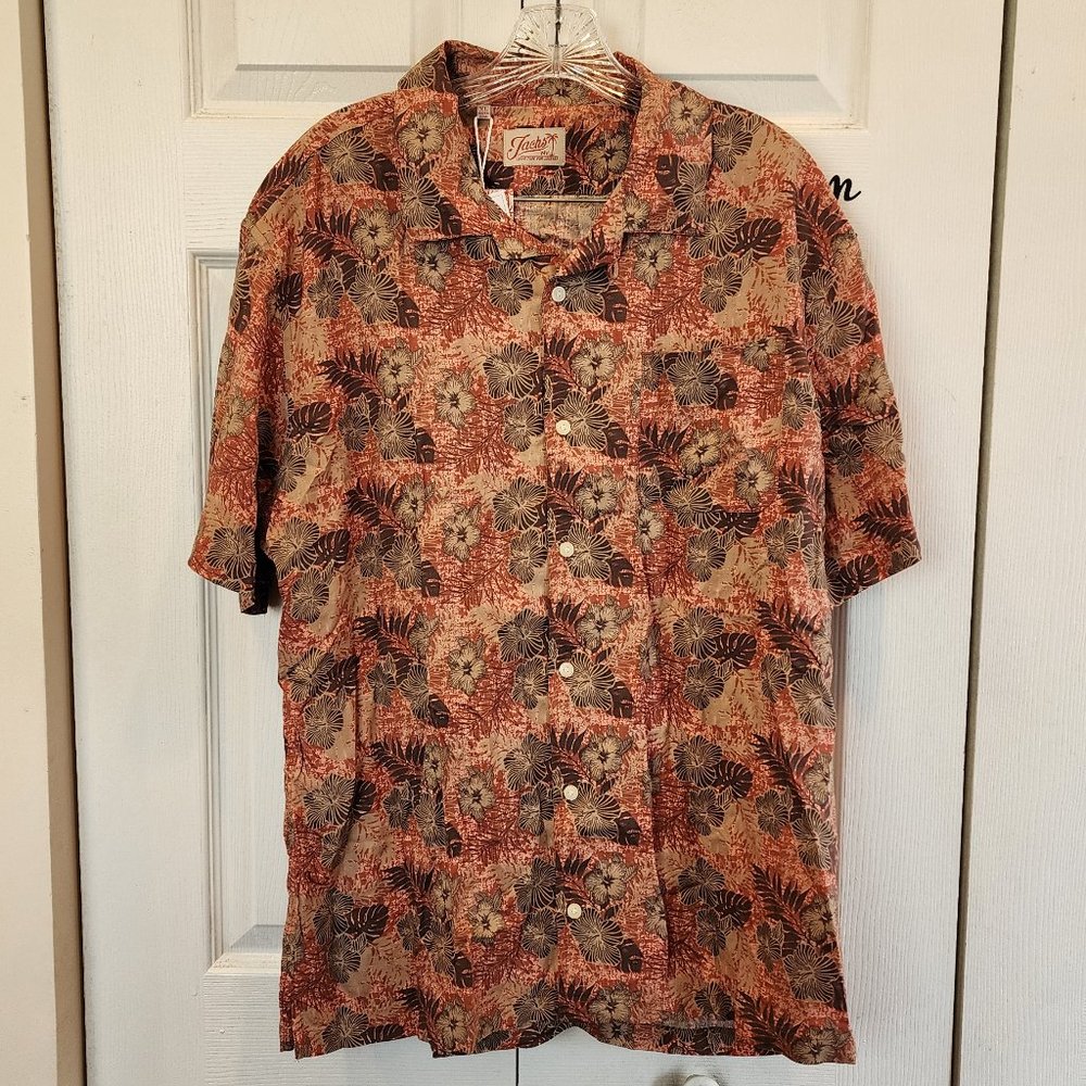 Jachs New York Pink Tropical Print Short Sleeve Button Down Camp Shirt